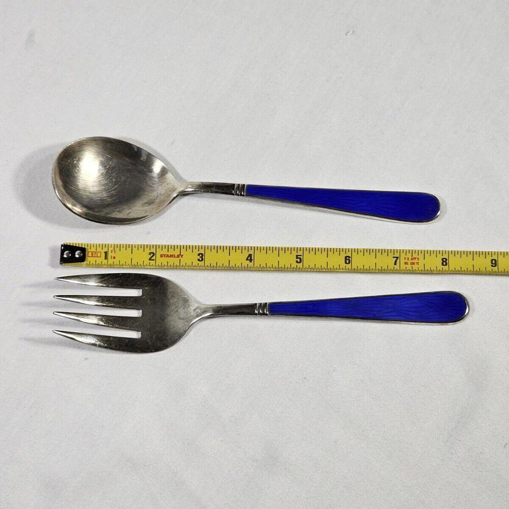 D&C Japan  E.P. Flatware Serving Set Spoon Fork Cobalt Blue W/ Scalloped Design - Picture 8 of 8